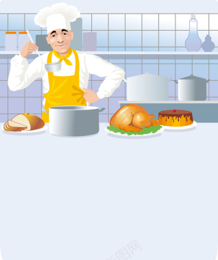 厨师卡通海报背景矢量图背景