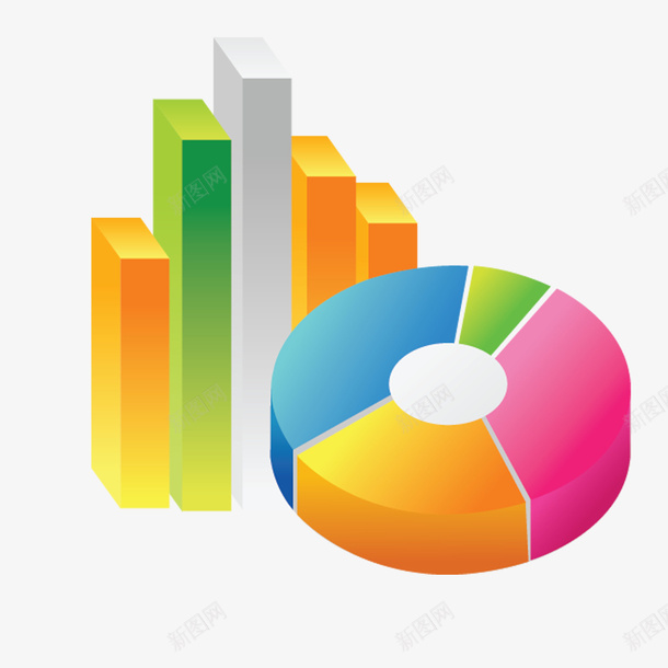 立体柱状图饼状图png免抠素材_新图网 https://ixintu.com 彩色 数据统计 柱状图 立体 饼状图