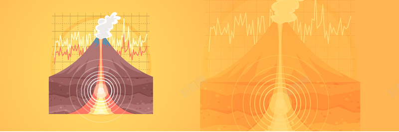 火山爆发背景图矢量图ai设计背景_新图网 https://ixintu.com 卡通 卡通橙色 地质 岩浆 手绘 海报banner 火山 火焰 童趣 矢量图