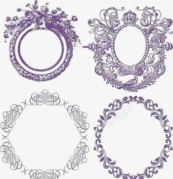 紫色圆形古典圆形边框素材