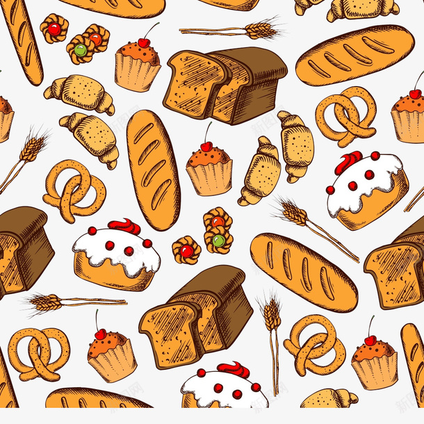 面包底纹png免抠素材_新图网 https://ixintu.com 卡通 底纹 手绘 面包 食物