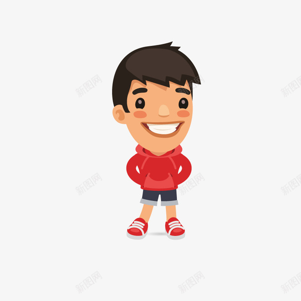 穿卫衣外套的男生png免抠素材_新图网 https://ixintu.com 卡通 可爱的 帅气 微笑 男生 站立 红色卫衣