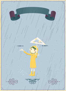 卡通人物雨水手绘标签海报背景矢量图背景