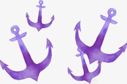 紫色水彩船锚素材