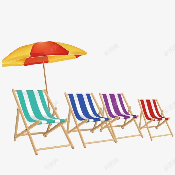 遮阳伞与彩色躺椅png免抠素材_新图网 https://ixintu.com 彩色 海边 躺椅 遮阳伞