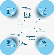 漂浮蓝色数据分析图表元素矢量图素材