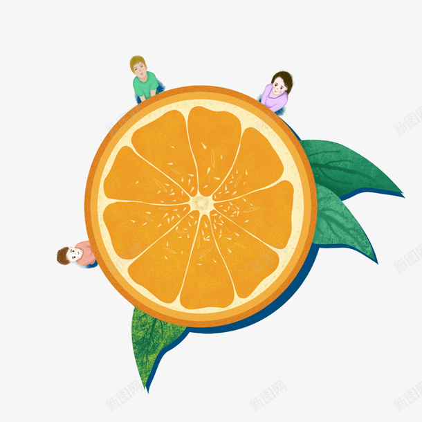 卡通手绘黄色的橙子png免抠素材_新图网 https://ixintu.com 创意 动漫动画 卡通手绘 简约 绿叶 黄色的橙子