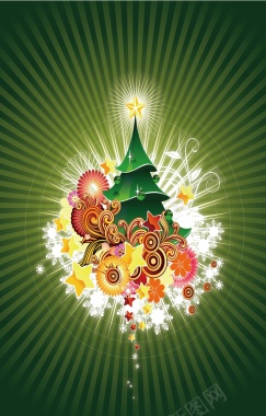 绿色光束围绕的圣诞树背景矢量图背景
