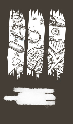 吃货节logo黑白手绘卡通食物菜单背景矢量图海报