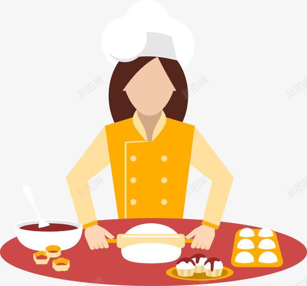 厨师png免抠素材_新图网 https://ixintu.com 人物 卡通 卡通人物 厨娘 厨子 厨师 和面 女 扁平 料理 料理插图 饺子