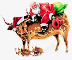 老鼠骑在牛背骑在牛背上的圣诞老人高清图片