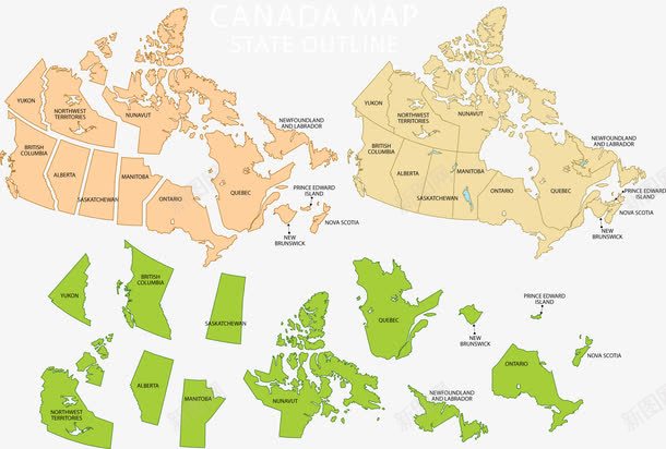 加拿大国家地图png免抠素材_新图网 https://ixintu.com ai 加拿大 加拿大地图 国家概况 红黄绿