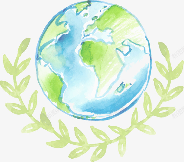世界环境日手绘美丽地球png免抠素材_新图网 https://ixintu.com 世界环境日 手绘地球 水彩 绘画 绿色叶子 美丽地球