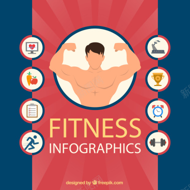 健身infography图标矢量图背景