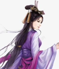 紫衣柔美女子古风手绘素材
