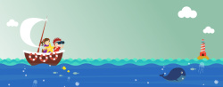 平面帆船素材冒险卡通小帆船大海波浪banner矢量图高清图片
