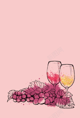 卡通水彩葡萄酒酒杯海报背景矢量图背景