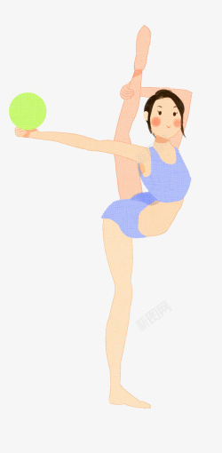 手绘人物插画瑜伽健身瑜伽球动作素材