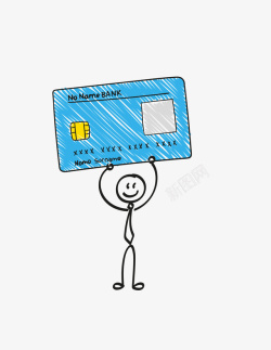 蓝色卡通创意小人银行卡矢量图素材