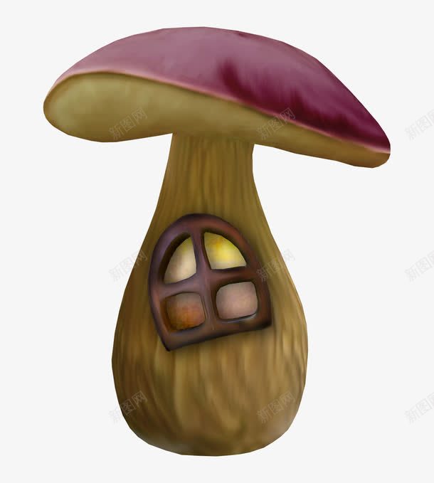 蘑菇小房子png免抠素材_新图网 https://ixintu.com 木窗 窗户 蘑菇