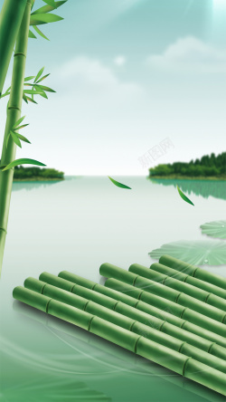 绿色竹排绿色清新中国风H5背景高清图片