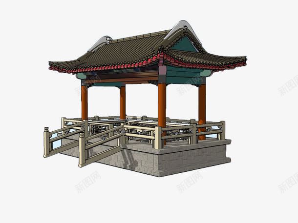 中古戏亭png免抠素材_新图网 https://ixintu.com 建筑 戏台 房檐 搭建 柱子