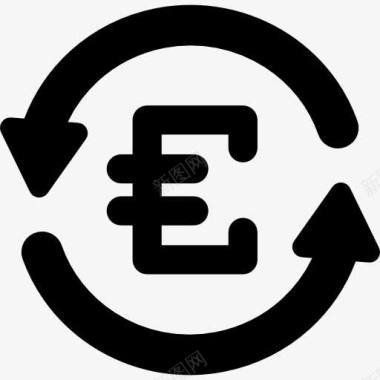 欧元货币符号在逆时针箭头圈图标图标