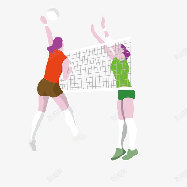 卡通女子排球运动png免抠素材_新图网 https://ixintu.com 卡通 打排球 球类运动