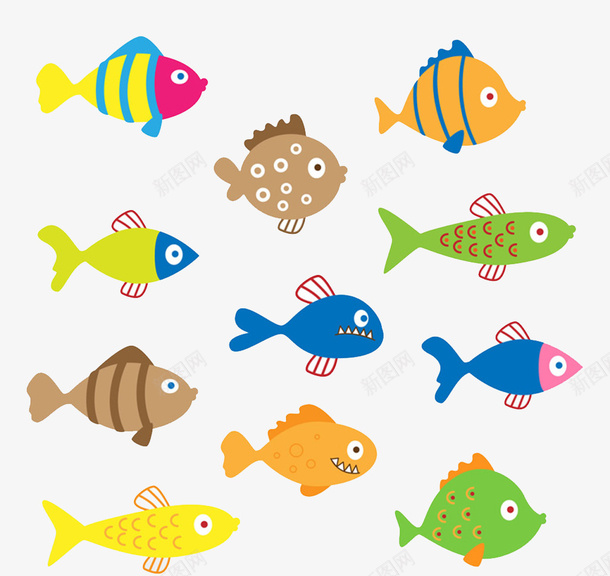 彩色卡通鱼png免抠素材_新图网 https://ixintu.com 动物图片 插画 水彩画 鱼 鱼类