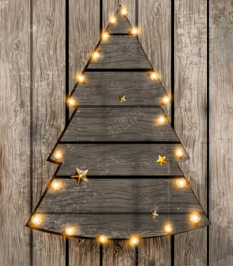 木纹灯泡圣诞树矢量图背景