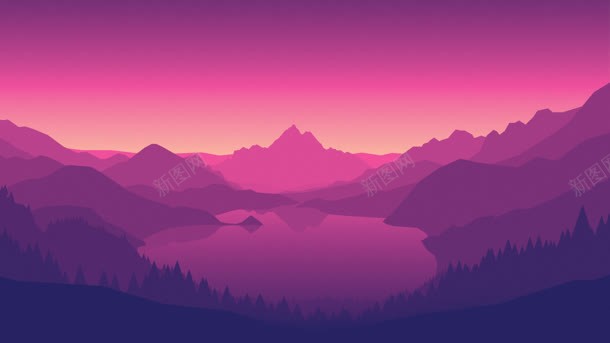 紫色山峦湖泊海报背景手绘jpg设计背景_新图网 https://ixintu.com 山峦 海报 湖泊 紫色 背景