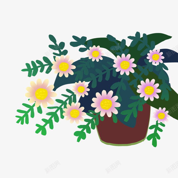 卡通手绘绿色植物png免抠素材_新图网 https://ixintu.com 创意 动漫动画 卡通手绘 简约 粉色的小花 绿色植物