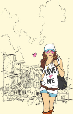 雨伞设计源稿卡通女孩时尚手绘旅游海报背景矢量图高清图片