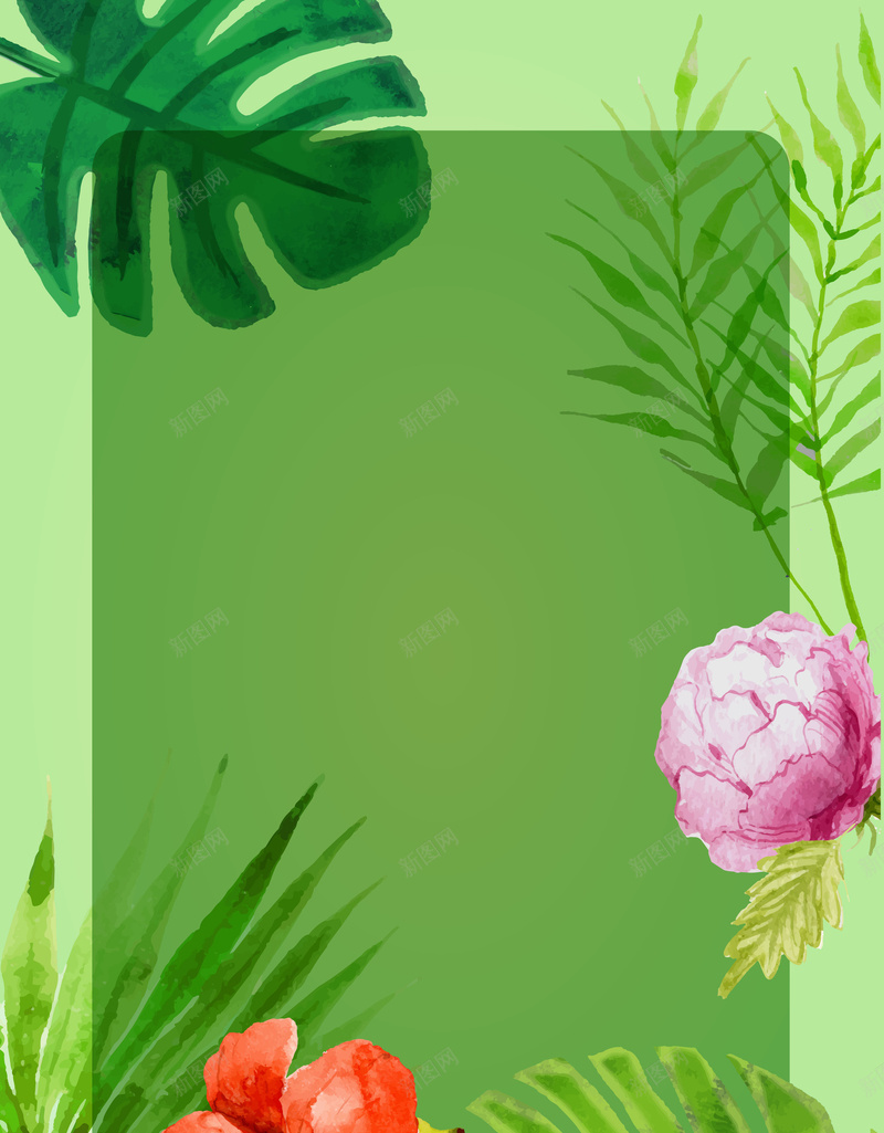 热带植物海报背景矢量图ai设计背景_新图网 https://ixintu.com 新春 春天 植物 海报 热带 绿色 背景 花朵 矢量图