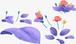 手绘紫色叶子花朵花卉素材
