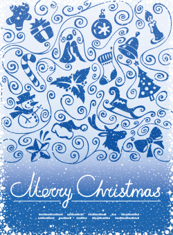圣诞夜雪橇蓝色漫天雪花圣诞拼合海报背景矢量图海报