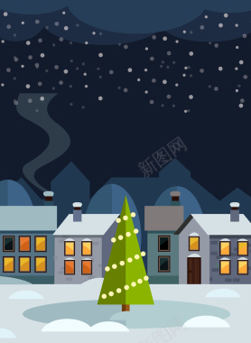 平安夜圣诞树卡通海报背景矢量图背景