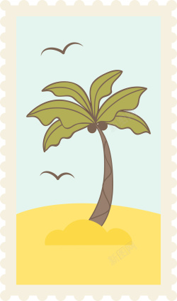 夏季邮票帆船椰子树矢量图高清图片