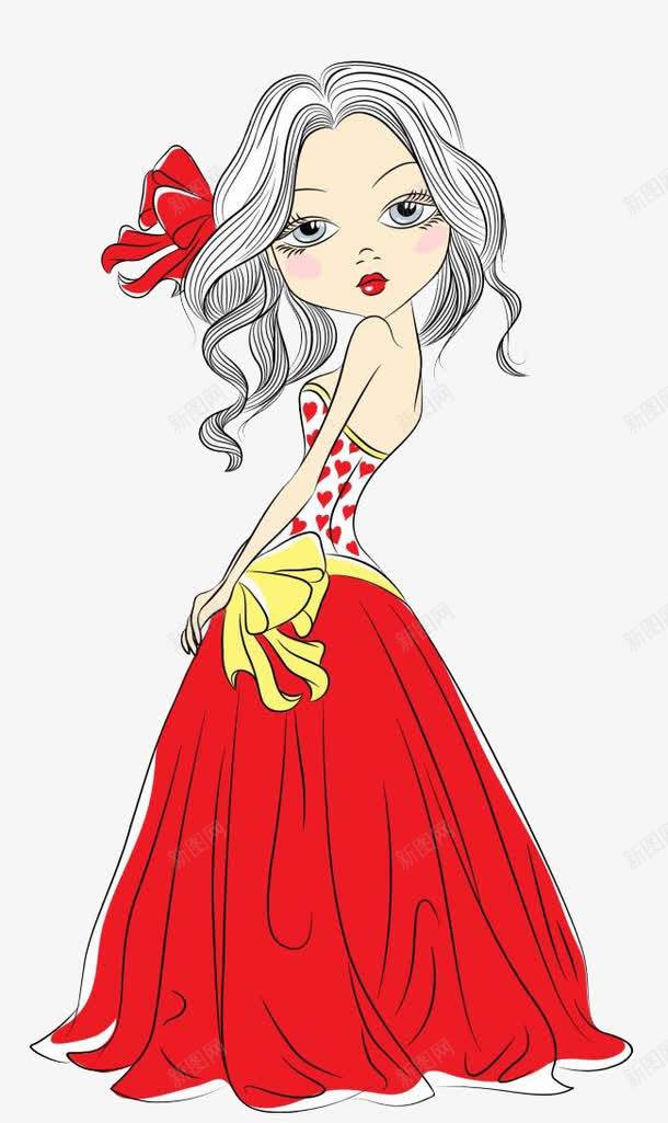 穿红裙的小姑娘png免抠素材_新图网 https://ixintu.com 卡通 小姑娘 手绘 红裙 美女