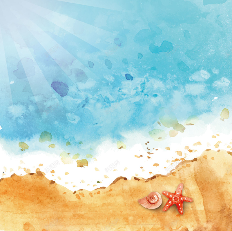 夏日海滩背景矢量图ai设计背景_新图网 https://ixintu.com 夏日 沙滩 海浪 海滩 矢量图