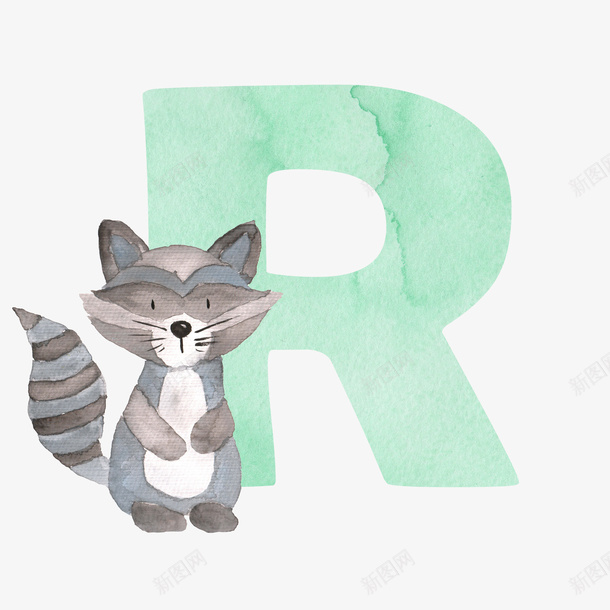 卡通手绘字母与松鼠png免抠素材_新图网 https://ixintu.com 创意 动漫动画 卡通手绘 灰色的松鼠 看图识字卡，看图识字 简约 绿色的字母R