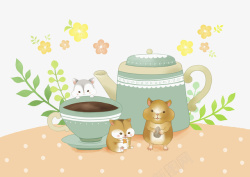 可爱的茶壶卡通可爱下午茶茶具仓鼠一壶茶免高清图片