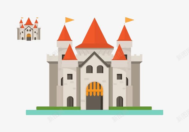 欧式卡通城堡png免抠素材_新图网 https://ixintu.com 卡通 城堡 建筑 彩色