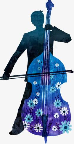 手绘水彩大提琴男子素材