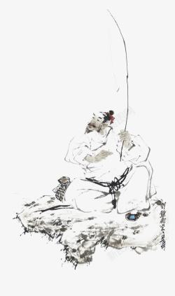 老翁钓鱼画中国风垂钓高清图片