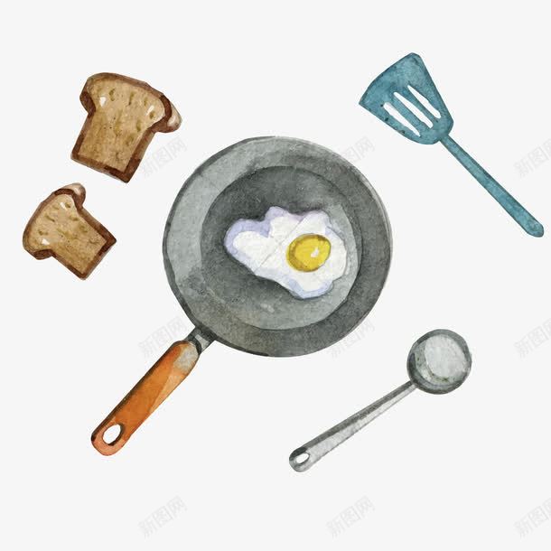 煎鸡蛋png免抠素材_新图网 https://ixintu.com 勺子 彩绘 锅铲 面包