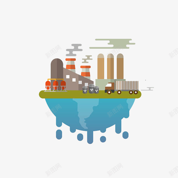 卡通污染环境的工厂图png免抠素材_新图网 https://ixintu.com 创意的 卡通 地球 工厂 废气排放 漂浮的 环保 碎坏地球