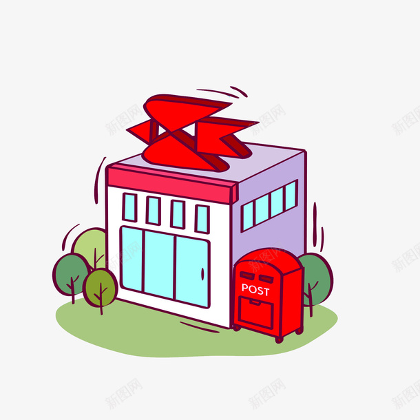 卡通创意邮局图png免抠素材_新图网 https://ixintu.com 信箱 创意的 卡通 手绘 插图 红色的 邮件 邮局