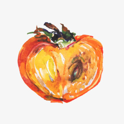 半个果实成熟柿子水彩插画高清图片