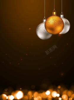 彩球吊饰矢量质感金咖色圣诞节背景高清图片